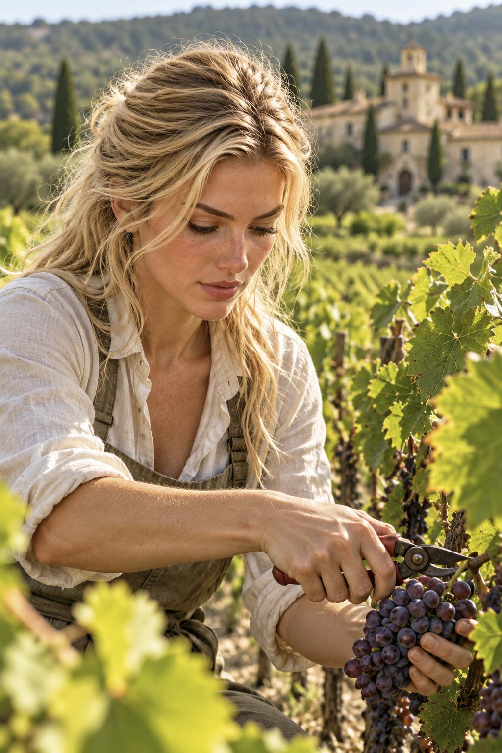 Récolte de raisins dans les vignes du Domaine d’Orion
