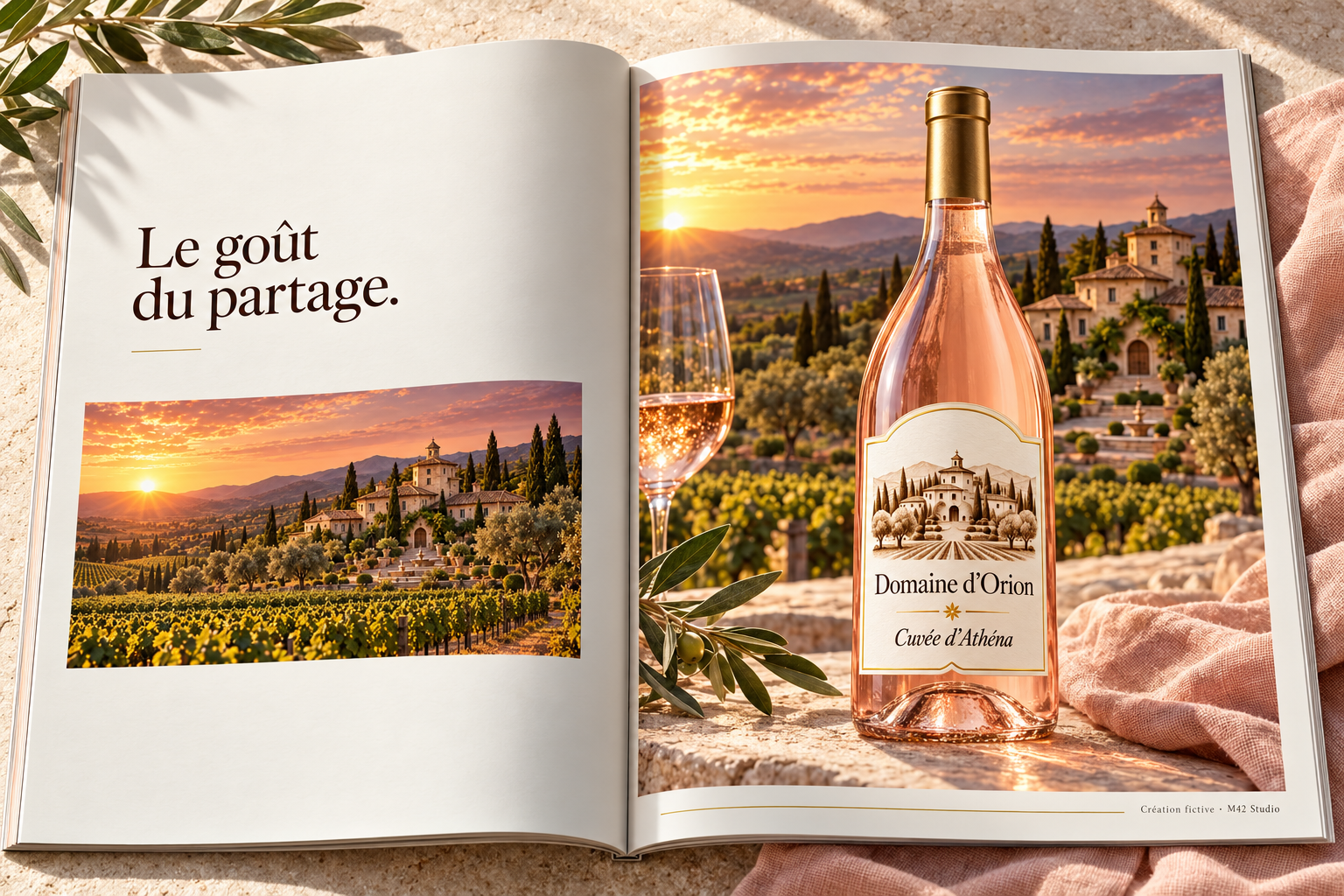 Campagne presse fictive de la Cuvée d’Athéna dans un magazine